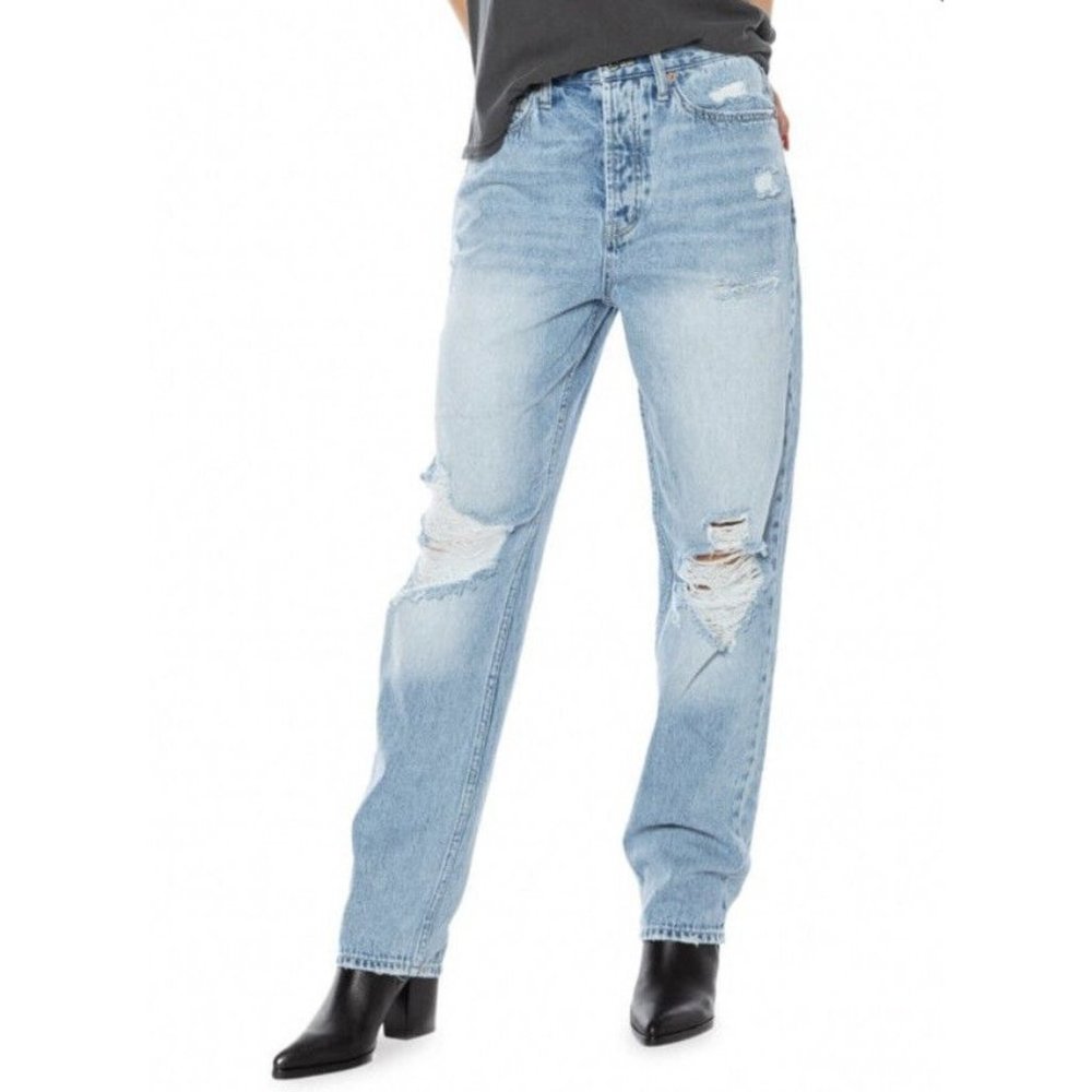 JUICY COUTURE High Rise Light-Wash Destroyed Relaxed Jeans Size 26